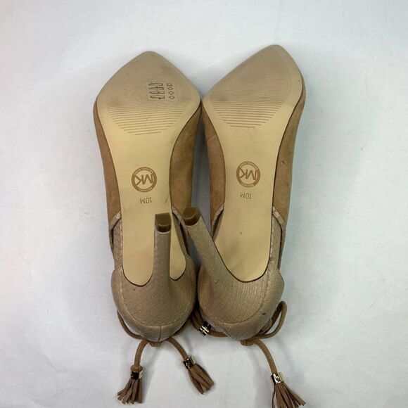 Michael Kors Gold Suede Snake Skin Leather Tassle Heels Pumps Womens Designer - Picture 11 of 12